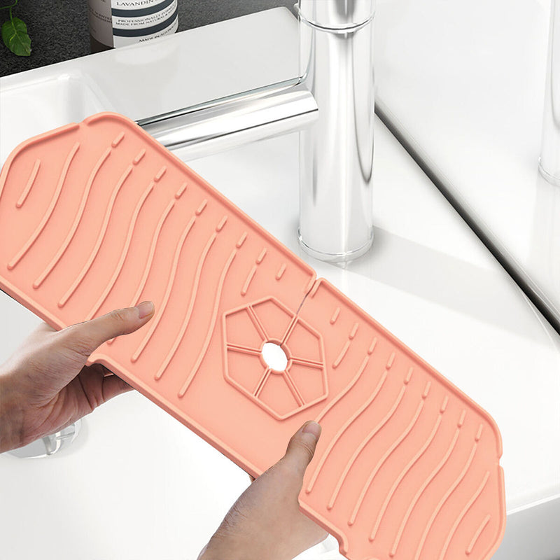 Kitchen Silicone Faucet Absorbent Mat Sink Water Splash Odor Guard (Pink) Newly