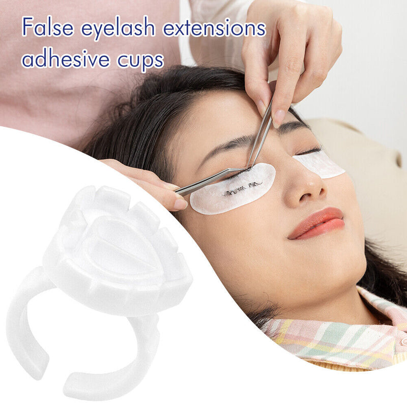 100pcs Heart Eyelash Extension Glue Ring Holder Eyelash Glue Cup (White)