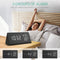 Wooden Digital Alarm Clock White LED Light Bedside USB Battery Voice Control US