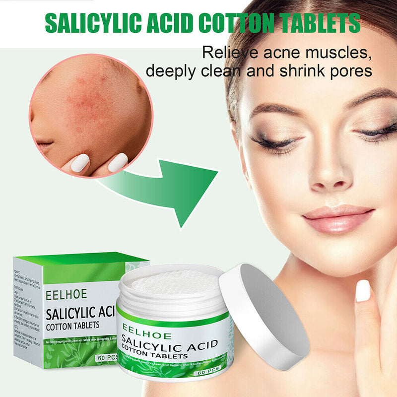 60pcs Salicylic Acid Cotton Pads for Acne Shrinking Pores Facial Exfoliating