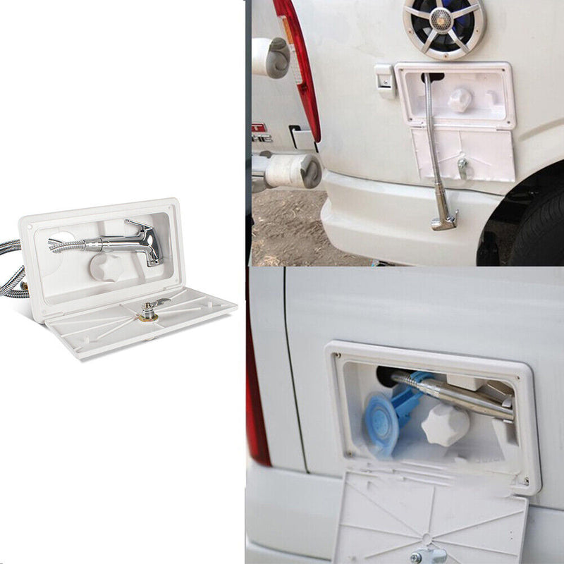 Adjustable Camper RV External Exterior Shower Box Kit with Lock (White)