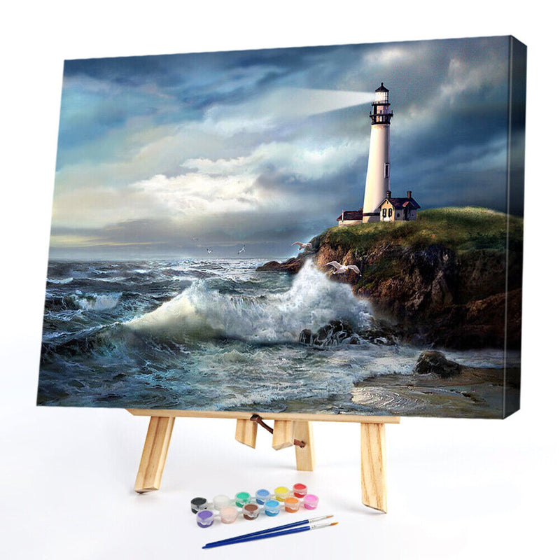 Lighthouse Drawing Frameless DIY Oil Paint by Numbers Canvas Home Decor Kit