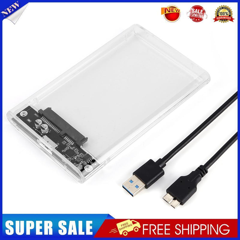 USB3.0 HDD Enclosure 2.5 inch SATA SSD Hard Drive Case External Box (Clear)