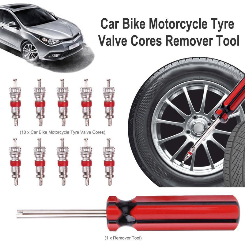 10pcs Tyre Valve Cores w/ Remover Tool for Schrader Car Bike Motorcycle