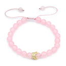 Fashion Women Zircon Crown Pink Stone Strand Bracelet Beads Bangle Jewelry