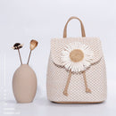 Straw Woven Backpack Women Summer Beach Fashion PU Flower Travel Shoulder Bags