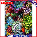 5D DIY Full Drill Round Shape Succulent Rhinestone Diamond Drawing Home Decor