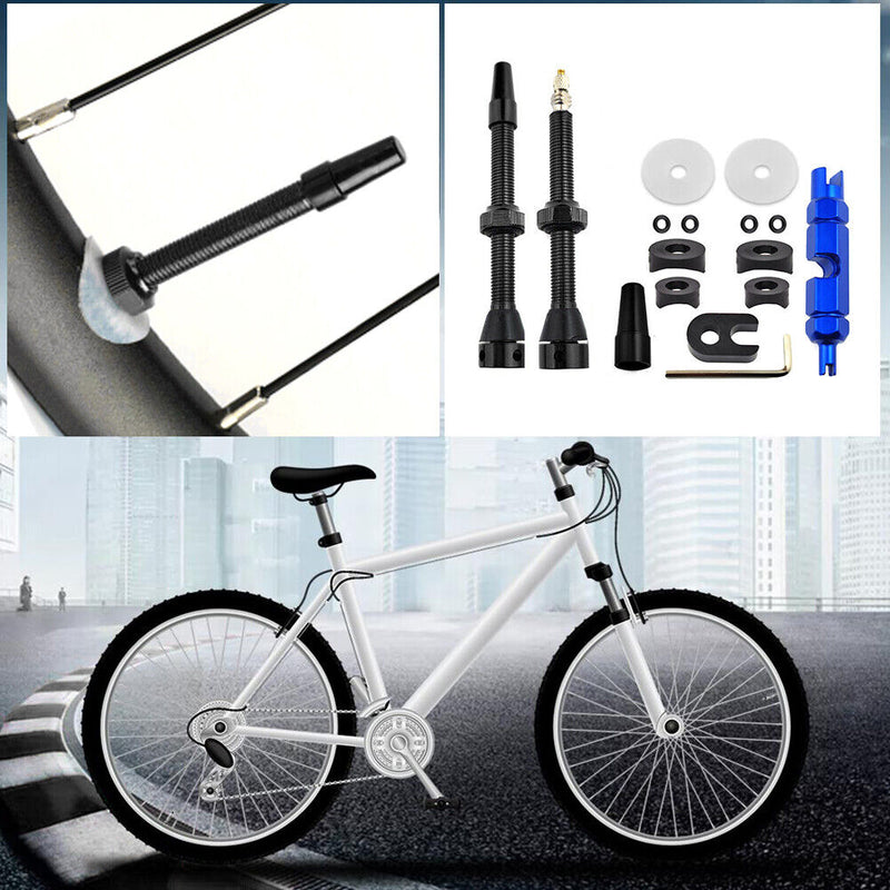 Bike Tubeless Presta Valve Set Bike CNC Machined Anodized Tool (60mm Black)