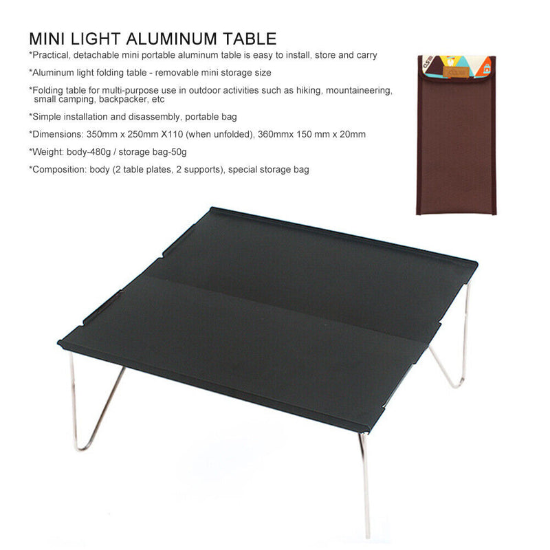 Foldable Mini Camp Table Portable Picnic Computer Desk w/ Carry Bag (Black)