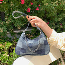 Retro Ladies Contrast Color Grid Underarm Bag Women Casual Chain Small Handbags