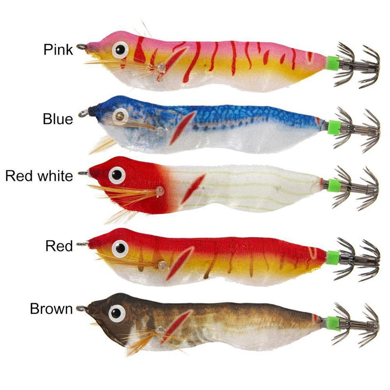 103mm LED Luminous Wood Shrimp Bait Squid Jigs Hook Fishing Lures (Blue)