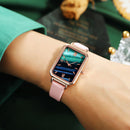 Fashion PU Strap Women Square Quartz Analog Casual Watch + Bracelet (Pink) Newly