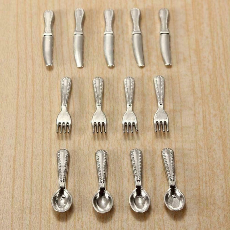 12pcs Puppenhaus Miniatur Edelstahl Besteck Geschirr Gabel-Set I5T8