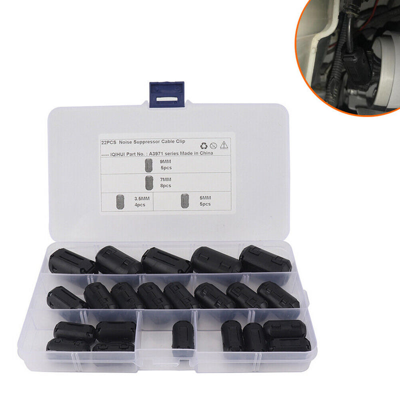 22x Clamp 3.5mm/5mm/7mm/9mm Clip On Ferrite Core Ring Noise Suppressor Filt