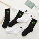 and White Hip-hop Women Moon Pattern Stockings Japanese Fashion Cotton  Socks