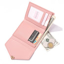 Pure Color Trifold PU Leather Coin Purse Women Simple Card Holder Short Wallet