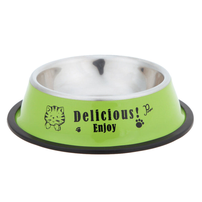Stainless Steel Anti-skid Dog Cat Food Water Bowl Pet Feeding Tool Green