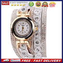 Duoya Leather Bracelet Watch Rhinestone Quartz Bracelet Watch (White)