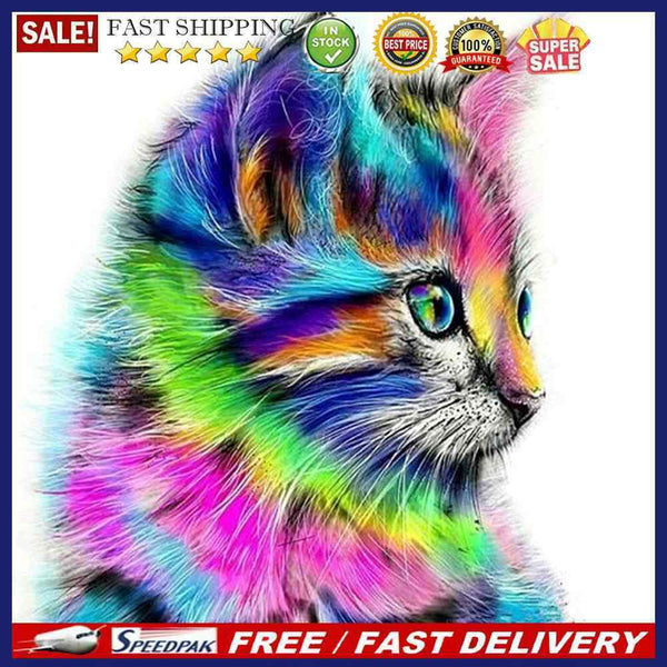 5D DIY Round Drill Diamond Painting Colorful Cat Cross Stitch Embroidery