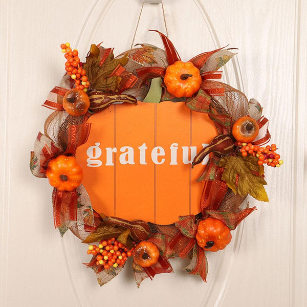 Autumn Artificial Pumpkin Harvest Door Wreath Fall Thanksgiving Decoration: