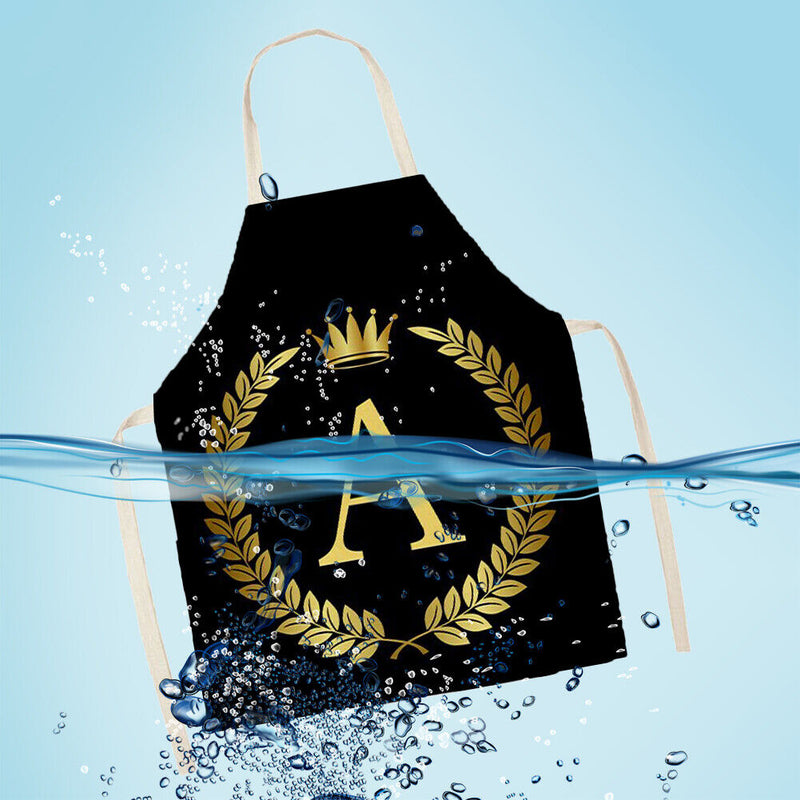 Letter A Printed Linen Apron Kitchen Waterproof Home Cooking Bibs (82x68cm)