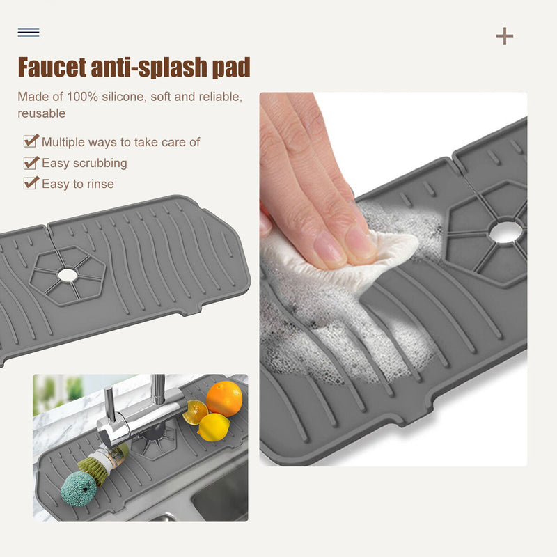 Kitchen Silicone Faucet Absorbent Mat Sink Water Splash Odor Guard (Grey) Newly