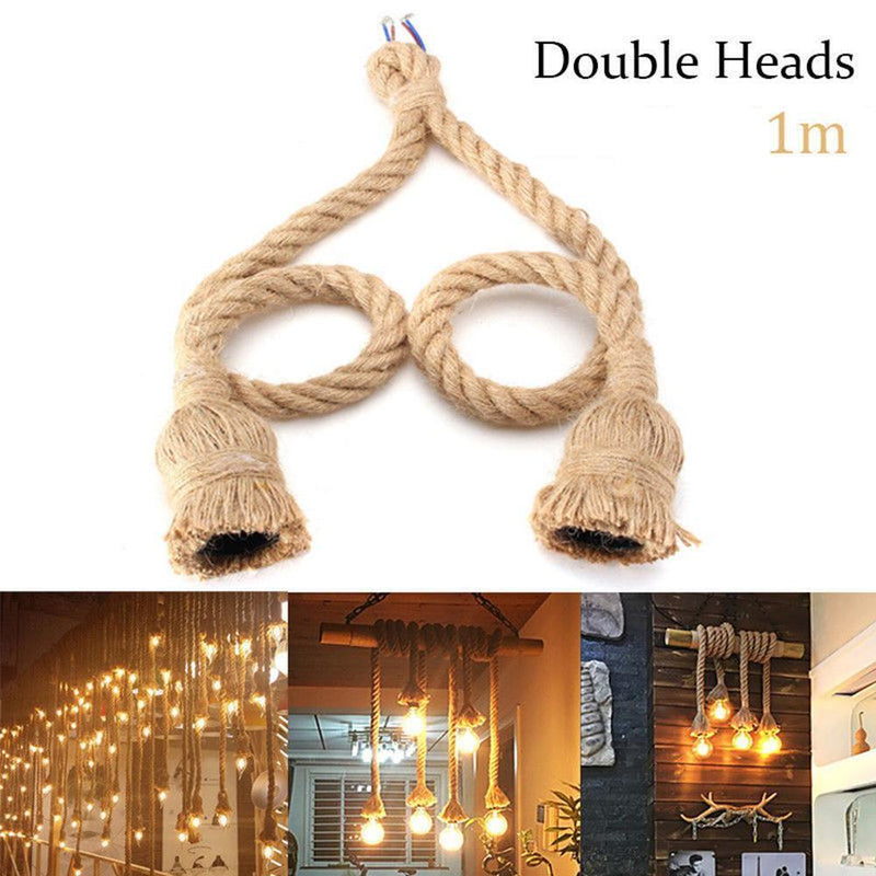 3.28ft Hemp Rope Electric Wire for DIY E27 Bulb Pendant Light (Double Head)