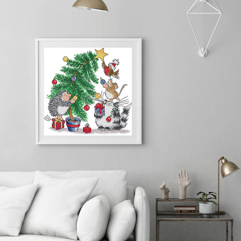 14CT Partial Cross Stitch Christmas Tree Counted DIY Embroidery Home Decoration