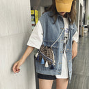 Woolen Shoulder Bag Ethnic Woven Bucket Tassel Crossbody Handbag (Black)