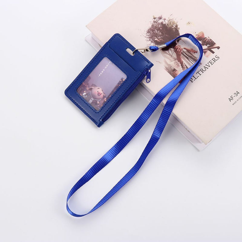 With Lanyard Faux Leather Multi colored ID Holders Wallets Card Case Zipper Bag
