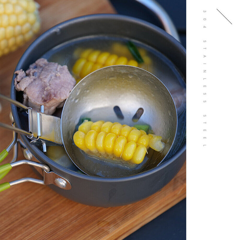 Outdoor Camping Cooking Spoon Tableware Utensils Stainless Steel Slotted Spoon