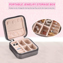 Portable PU Jewelry Box Square Rings Studs Zipper Display Container (Black)