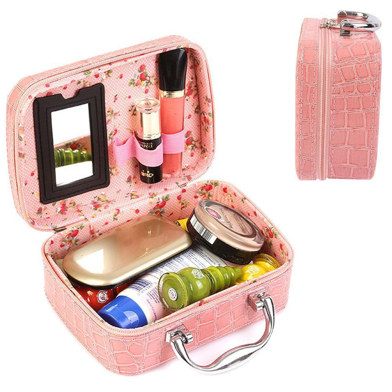 Small Square Solid Handbag Mirror Cosmetics Storage Bag Makeup Bags (Pink)