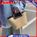 Fashion Straw Carrying Case Women PU Leather Splicing Summer Female Clutches Hand