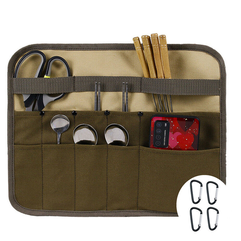 Portable Outdoor Camping BBQ Tableware Storage Bag Cutlery Hanging Holder