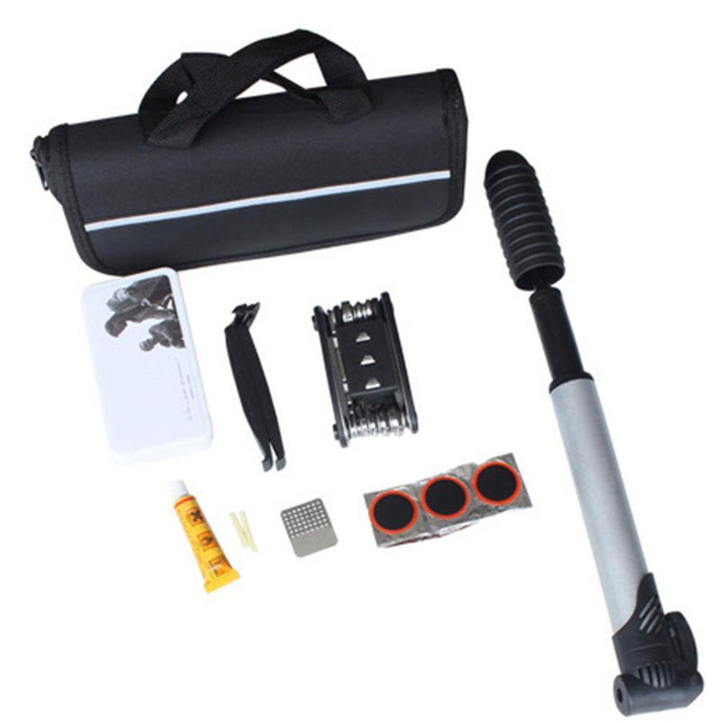 Bicycle Repair Kit Bag Bike Tyre Inflator Flat Pull Puncture Maintenance Tools