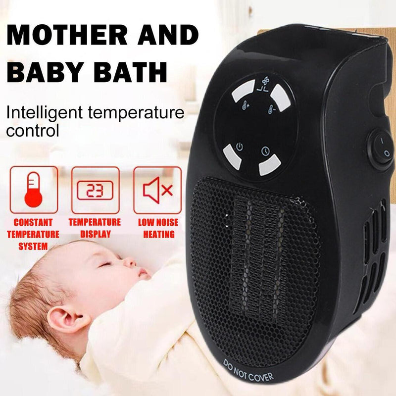 PORTABLE ELECTRIC HEATER UK PLUG IN WALL FAN HEAT SETTING 500W REMOTE CONTROL