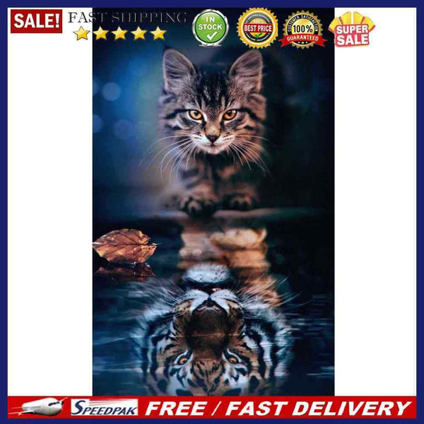 5D Diamond Painting Kit DIY Cat Reflection Full Round Drill Mosaic Wall Pic