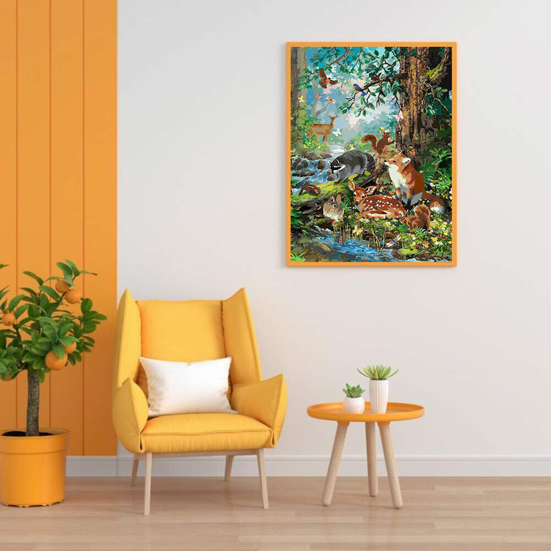 Riverside Deer Fox Partial Oil Paint By Numbers DIY Handpainted on Canvas Arts