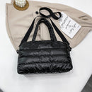 Women Retro Cotton Padded Nylon Messenger Bag Large Top-handle Bag (Black)