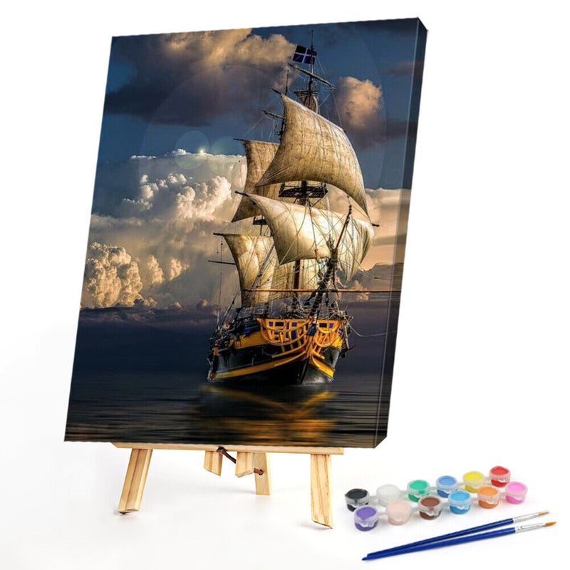 Oil Paint by Numbers Sailboat Canvas Artwork Living Room Picture Decoration Kit