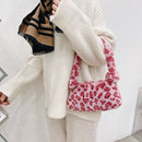 Women Plush Money Purse Retro Animal Pattern Underarm Handbag Plush Shoulder Bag