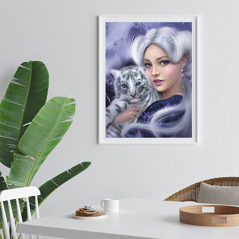 Beauty Tiger 5D DIY Full Round Drill Diamond Painting Mosaic Beadwork Home Decor