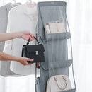 6 Pocket Hanging Handbag Organizer Wall Closet Clear Storage Bag (Gray) Newly