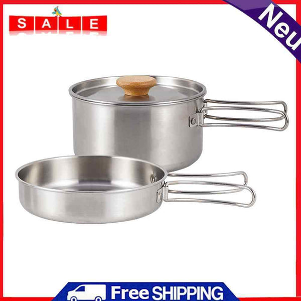 Household Picnic Pot Set Soup Pots Foldable Handle Camp Cookware Stainless Steel