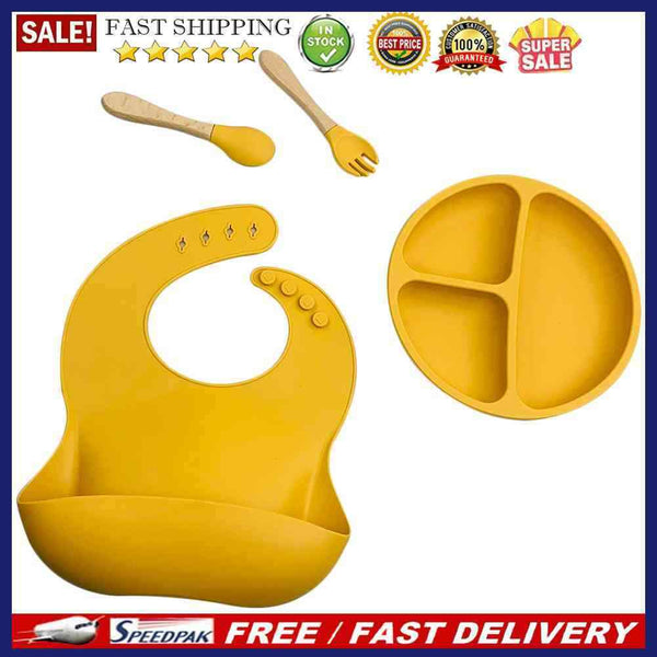 4pcs Silicone Food Plates Set Anti Slip Baby Feeding Food Accessories (Yellow