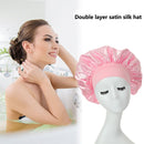 Women Night Sleep Hair Cap Double Layer Satin Silk Headwear Adjustable Night Hat