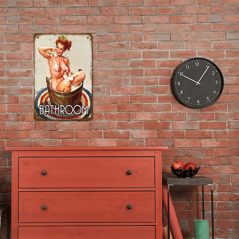 Bathroom Lady Retro Metal Plate Tin Sign for Bar Pub Club Cafe Wall Art Poster