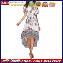 Women Off Shoulder Floral Print Dress Bohemian Beach Swing Dress (White M