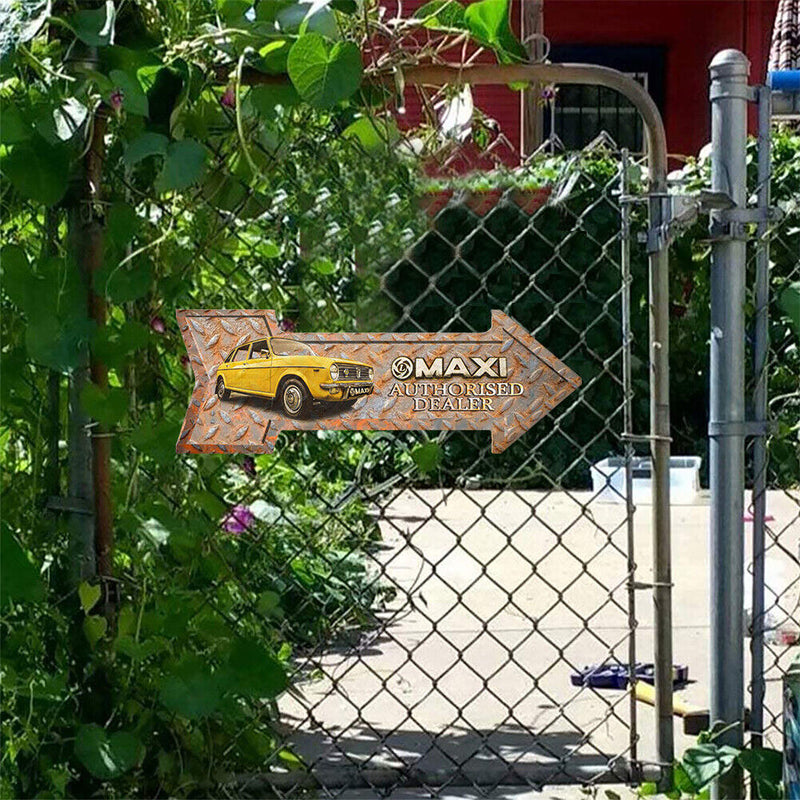 Arrow Shape Retro Metal Sign Rusty Texture Design Metal Painting Yellow Car